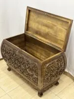 Maraş El Oyma Ceviz Ahşap Büyük Boy Çeyiz Sandığı 92x49x63 cm | Erva Natural Bombeli Model - Görsel 8