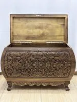 Maraş El Oyma Ceviz Ahşap Büyük Boy Çeyiz Sandığı 92x49x63 cm | Erva Natural Bombeli Model - Görsel 9