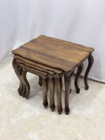 Ceviz Ahşap 4’lü Zigon Sehpa Takımı 65x50x50 cm | Doğal Masif Ahşap Salon Sehpası - Görsel 2