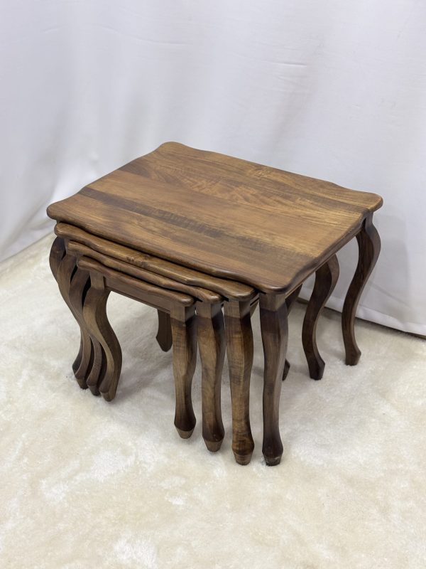Ceviz Ahşap 4’lü Zigon Sehpa Takımı 65x50x50 cm | Doğal Masif Ahşap Salon Sehpası - Görsel 2