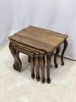 Ceviz Ahşap 4’lü Zigon Sehpa Takımı 65x50x50 cm | Doğal Masif Ahşap Salon Sehpası - Görsel 2