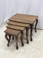 Ceviz Ahşap 4’lü Zigon Sehpa Takımı 65x50x50 cm | Doğal Masif Ahşap Salon Sehpası - Görsel 3