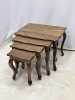 Ceviz Ahşap 4’lü Zigon Sehpa Takımı 65x50x50 cm | Doğal Masif Ahşap Salon Sehpası - Görsel 3