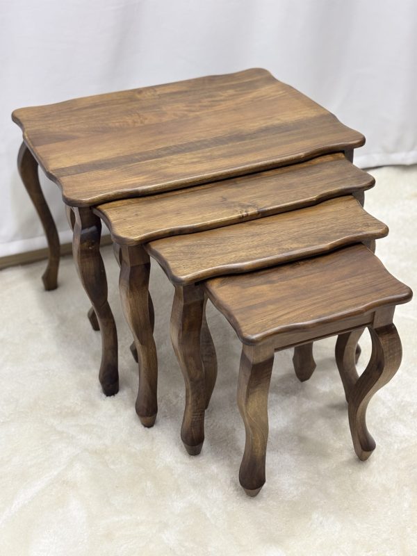 Ceviz Ahşap 4’lü Zigon Sehpa Takımı 65x50x50 cm | Doğal Masif Ahşap Salon Sehpası - Görsel 6