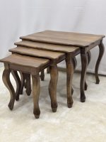 Ceviz Ahşap 4’lü Zigon Sehpa Takımı 65x50x50 cm | Doğal Masif Ahşap Salon Sehpası - Görsel 7