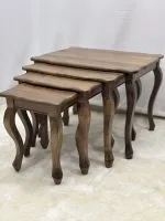 Ceviz Ahşap 4’lü Zigon Sehpa Takımı 65x50x50 cm | Doğal Masif Ahşap Salon Sehpası - Görsel 7