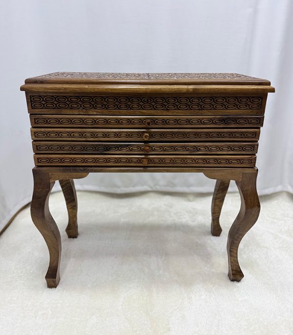 Maraş El Oyma Ceviz Ayaklı Tesbihlik Saatlik Aksesuar Kutusu 77x35x81 cm - Görsel 2