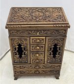 Maraş El Oyma Makyaj Konsolu Ahşap 9 Bölmeli El Yapımı Ceviz Takı ve Aksesuar Dolabı 58X38X81 cm - Görsel 11