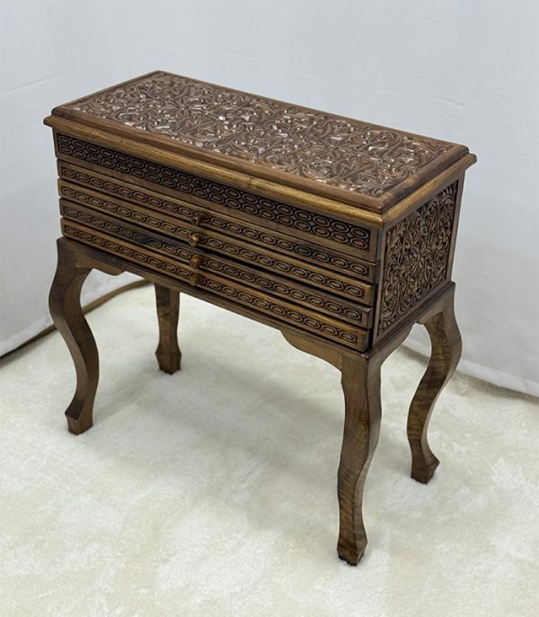 Maraş El Oyma Ceviz Ayaklı Tesbihlik Saatlik Aksesuar Kutusu 77x35x81 cm - Görsel 4