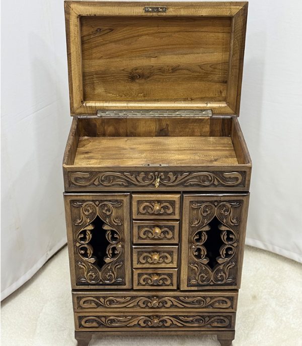 Maraş El Oyma Makyaj Konsolu Ahşap 9 Bölmeli El Yapımı Ceviz Takı ve Aksesuar Dolabı 58X38X81 cm - Görsel 7